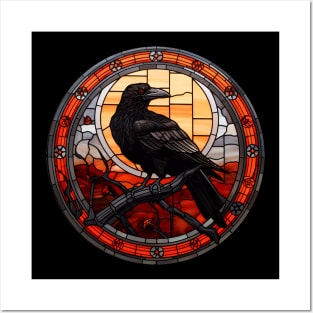 Stained Glass Style Spooky Raven III Posters and Art